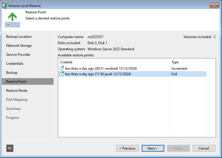 Choose a restore point