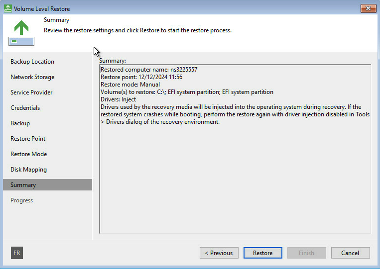 Launch restore - confirmation