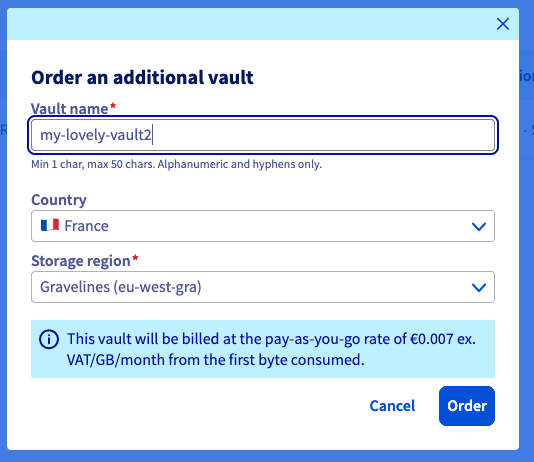 Ordering an additional vault