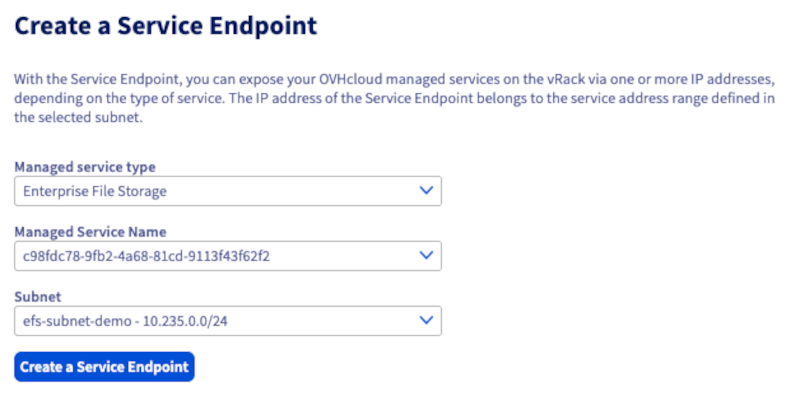vrack - creation of the endpoint service