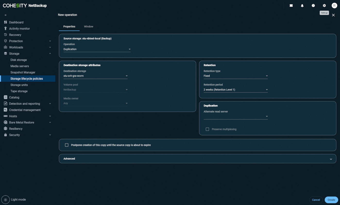 create storage lifecycle policy