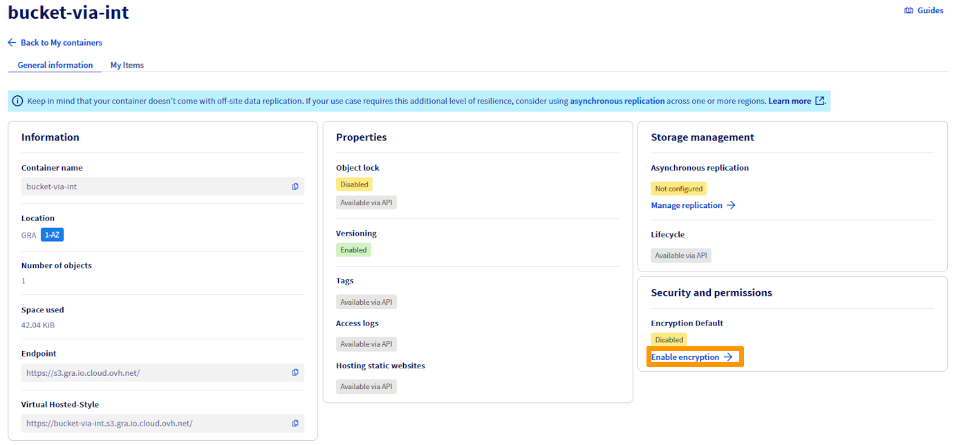 Object Storage enabling encryption