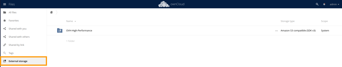 Owncloud Files External Storage