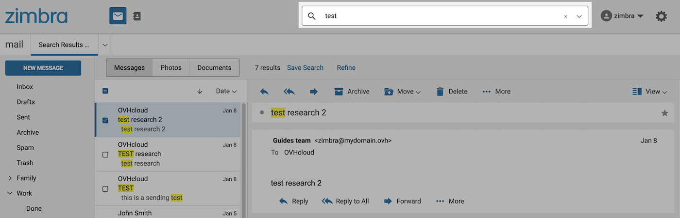 Zimbra - recherche simple