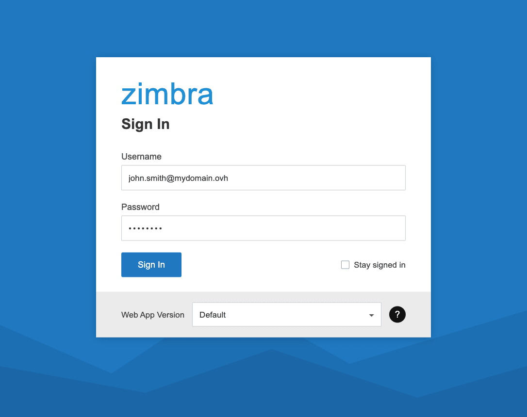 Zimbra - fenêtre de connexion