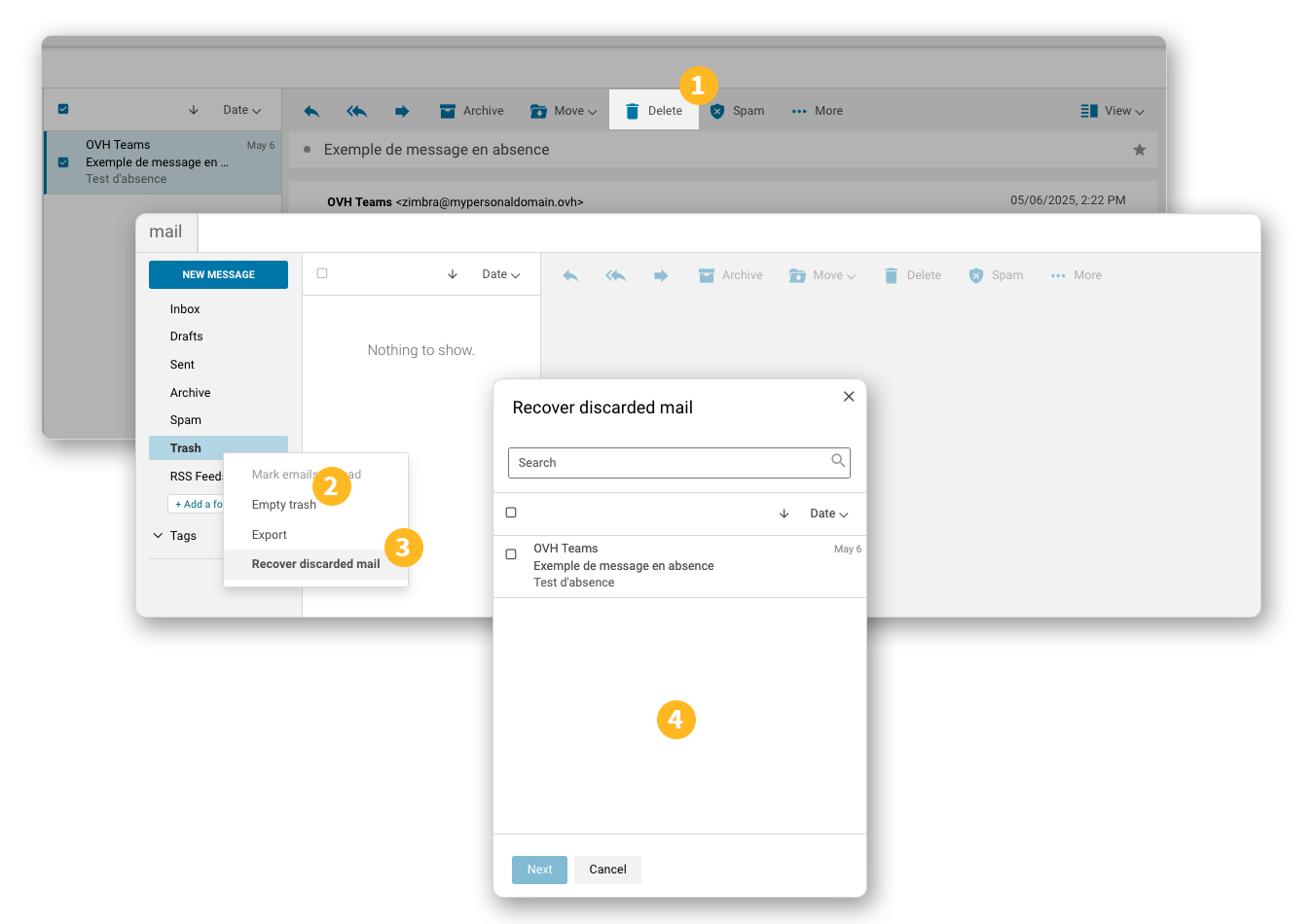 Zimbra - recherche simple