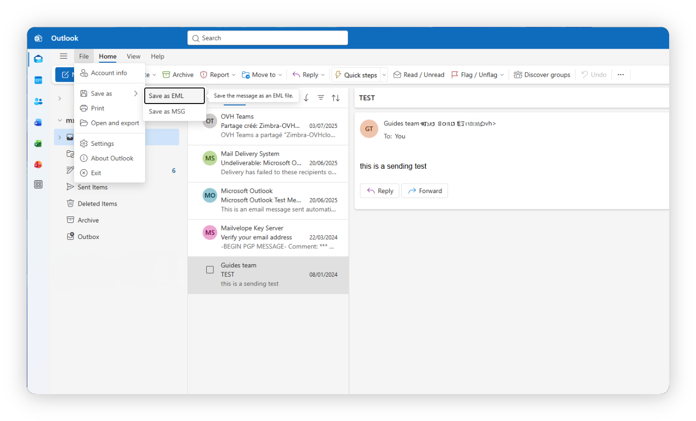 EML-Datei im Neuen Outlook speichern