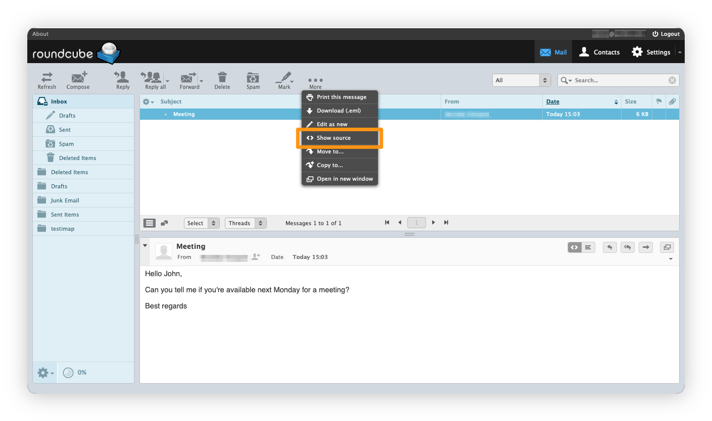 Quelle anzeigen in Roundcube