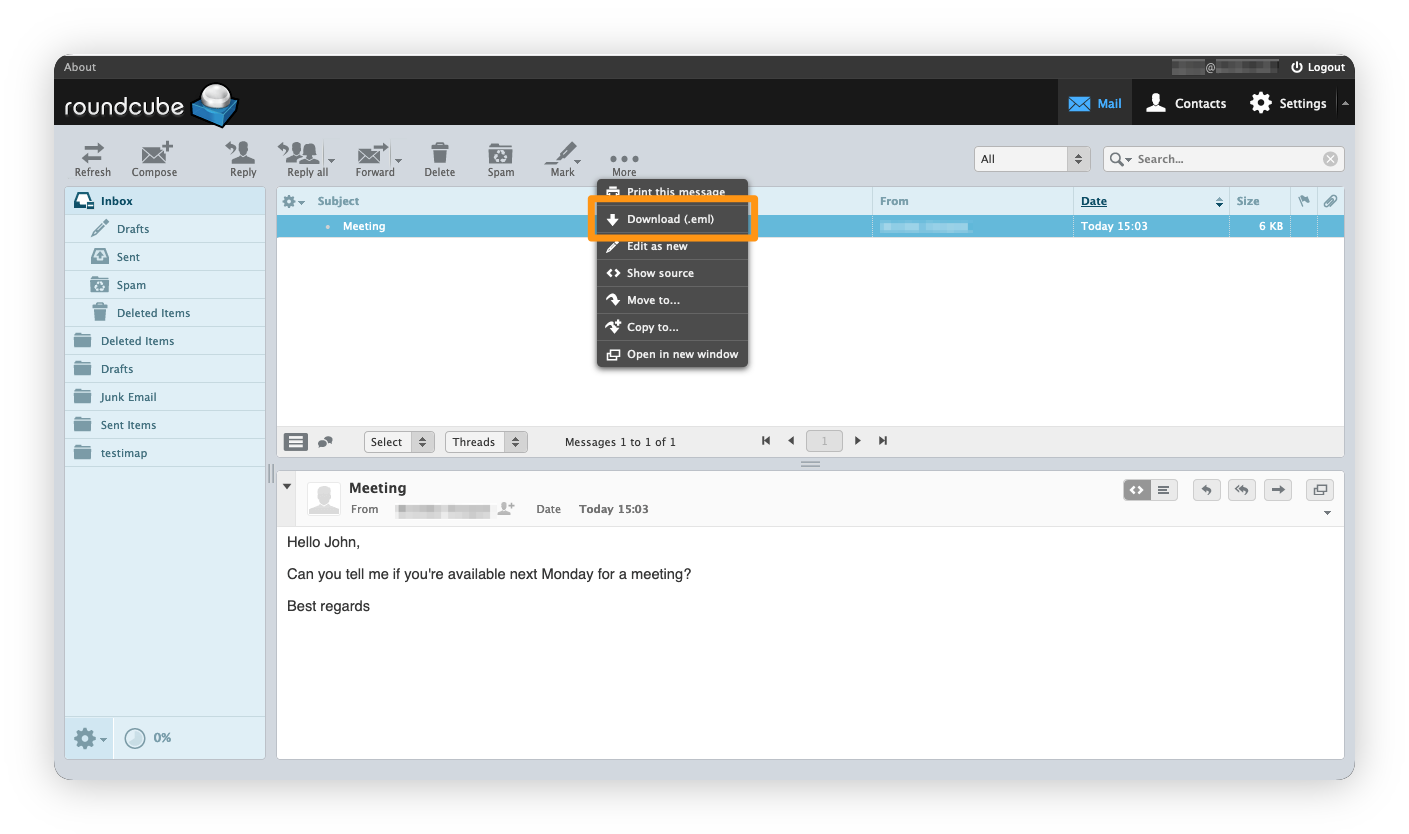 EML-Datei in Roundcube herunterladen