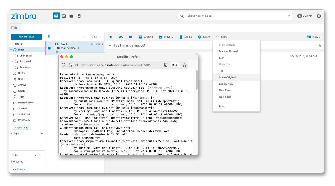 Nachrichtendetails in Zimbra