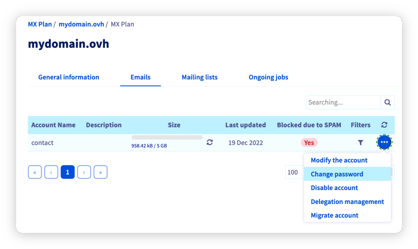 Kolumna Zablokowane ze względu na SPAM w zakładce E-maile MX Plan RoundCube