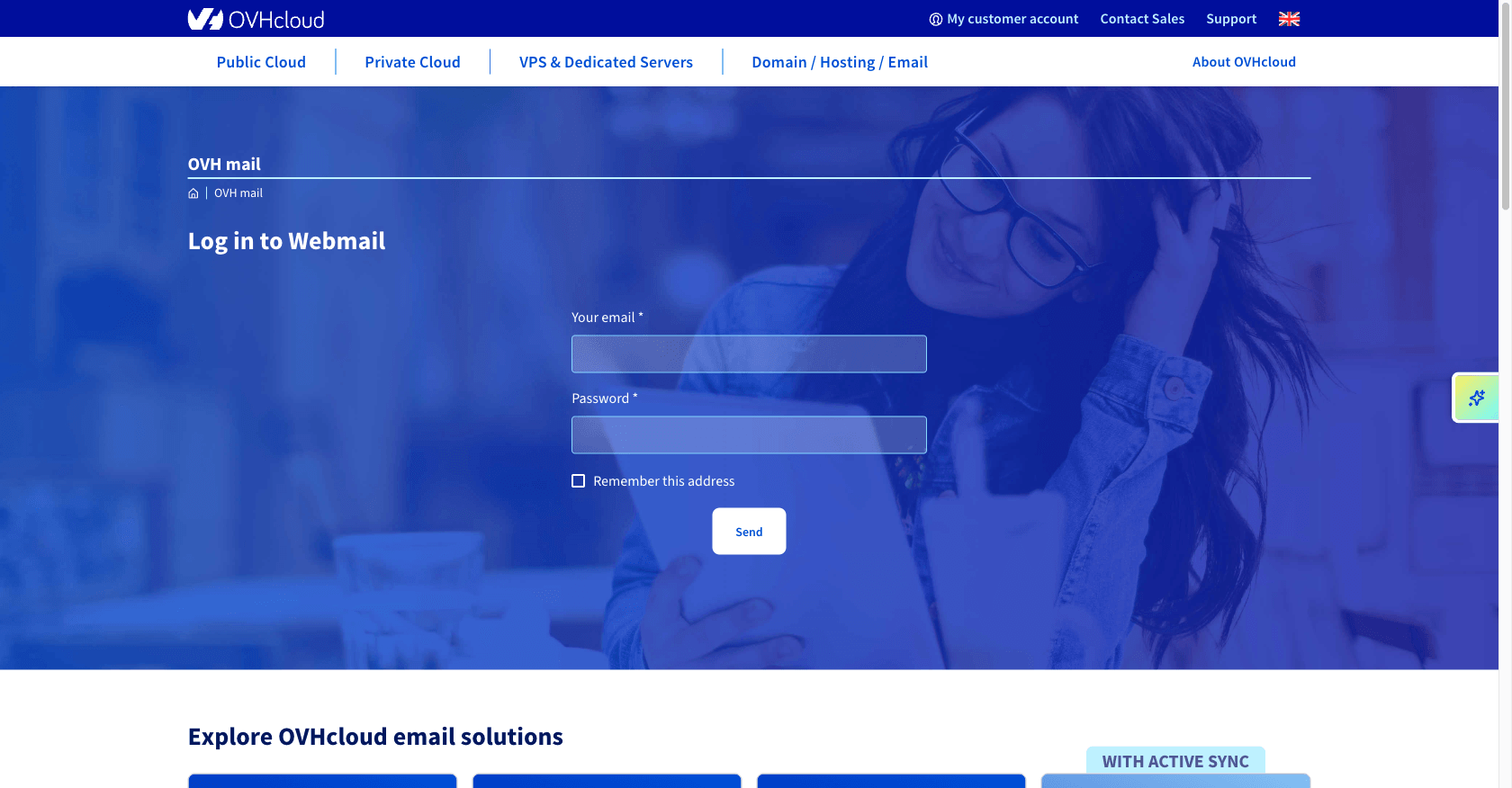 Page de connexion au webmail OVHcloud