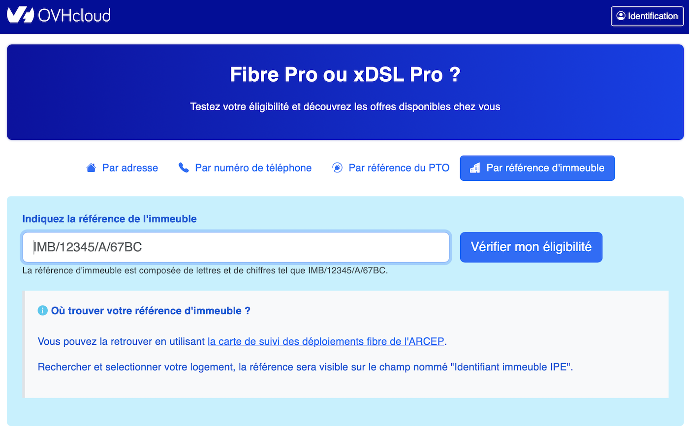 Eligibilité Fibre OVHcloud