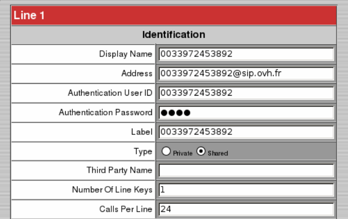 Configuration des paramètres de la ligne SIP