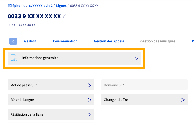 ligne sip - Login et Domain
