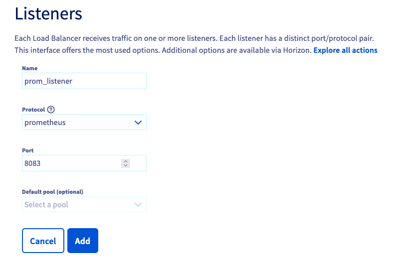 Create listener in OVHcloud Control Panel