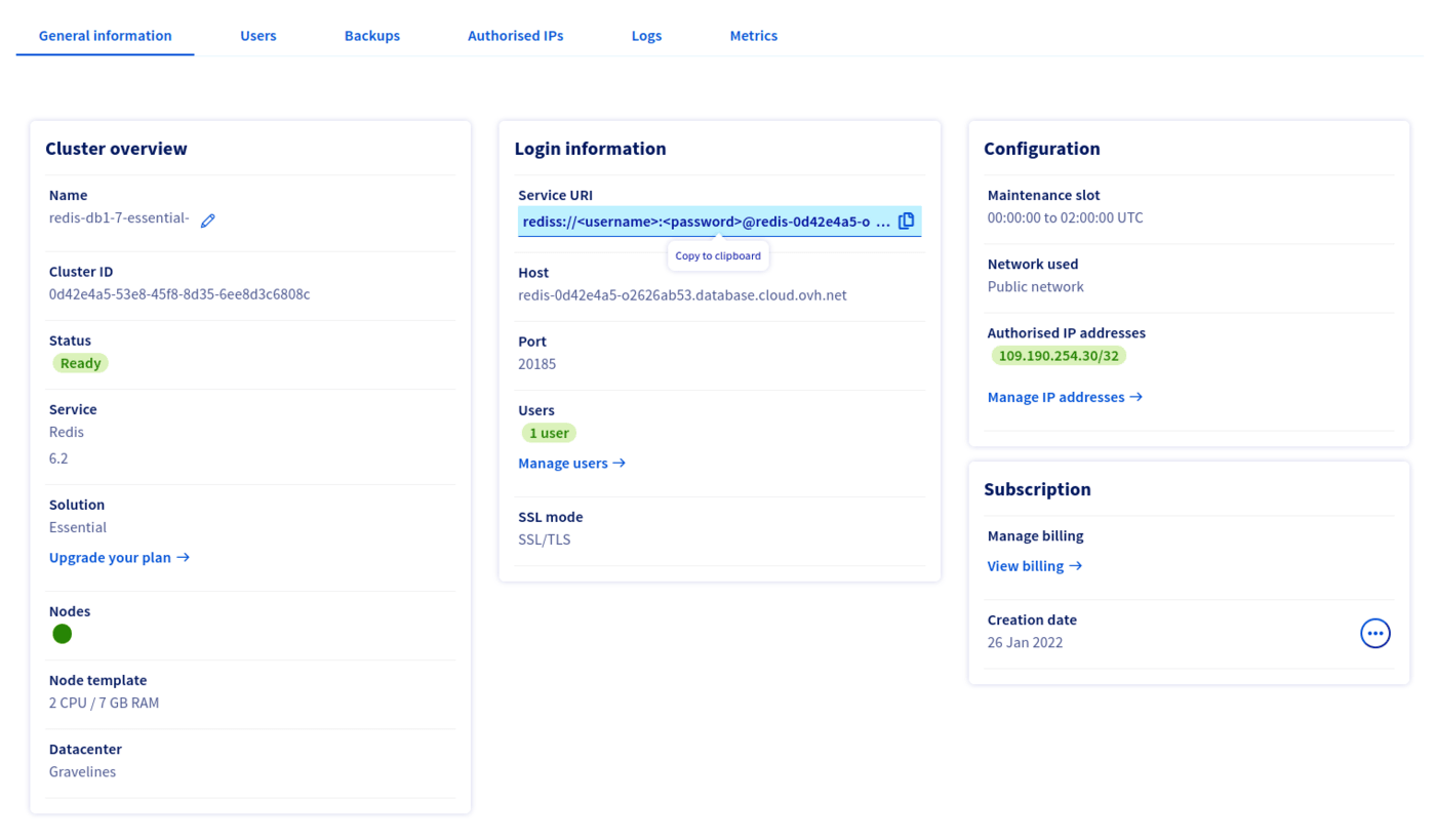 Login information tab