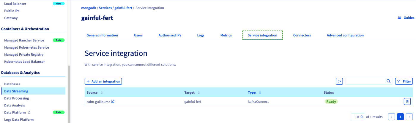 Kafka Connect Service Integration